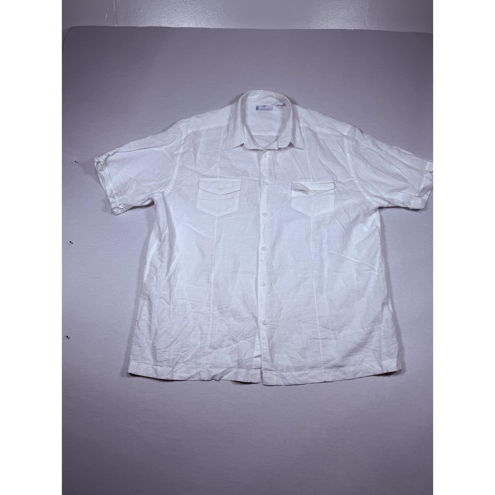 Cafe Luna Shirt Mens XL mWhite Linen Cotton‎ Short Sleeve Button Front Casual